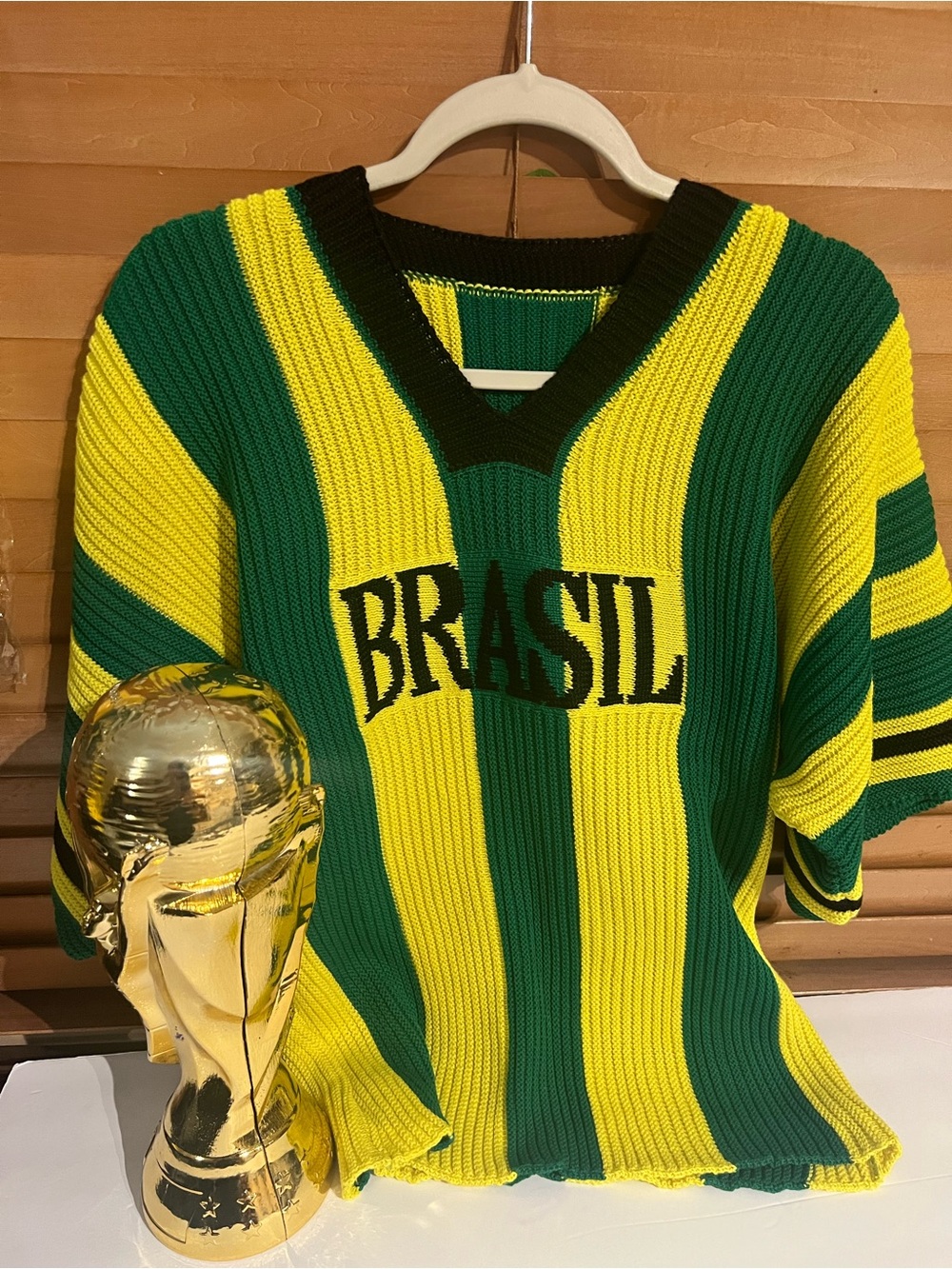 Brasil Striped V-Neck Knit Top - Green & Yellow